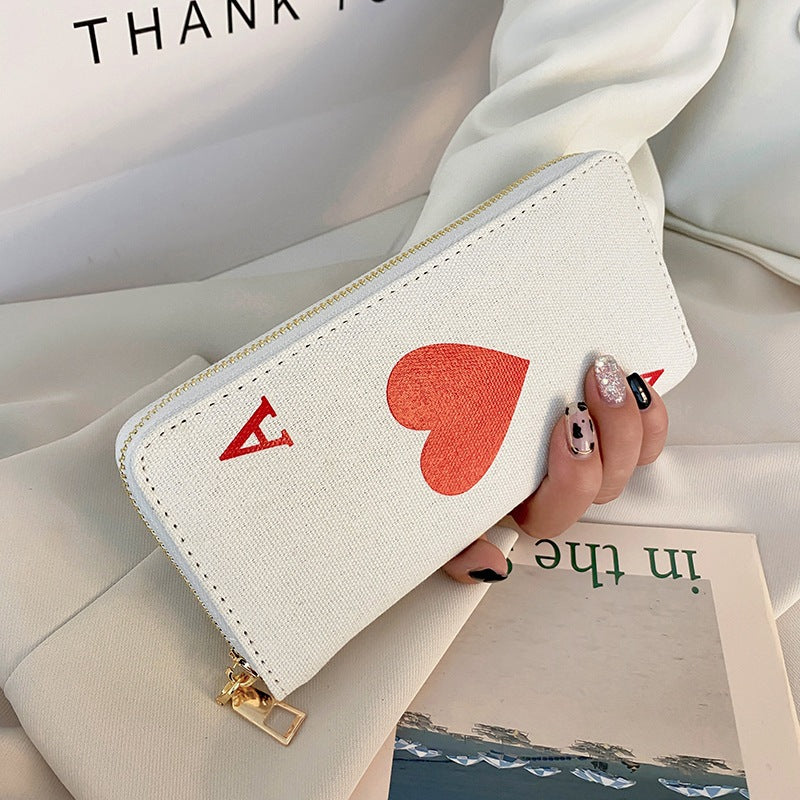 Wholesale Red Heart A Long Large Capacity Canvas Wallet