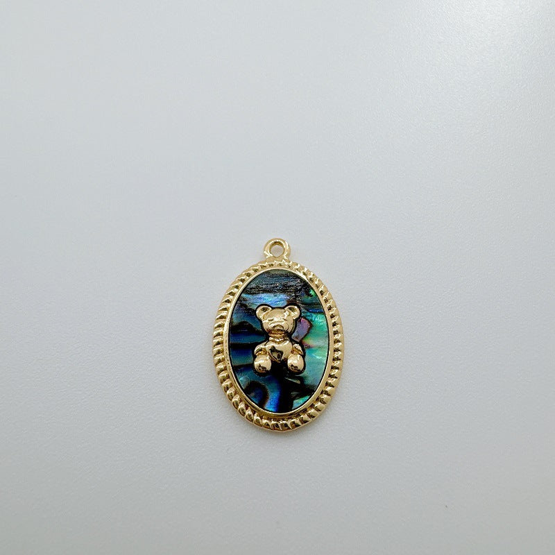 Wholesale Golden Natural Shell Abalone Shell Bear  Bracelet Necklace DIY Pendant