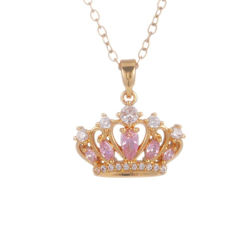 Wholesale Copper Inlaid Zircon Princess Crown Pendant Necklace Clavicle Chain