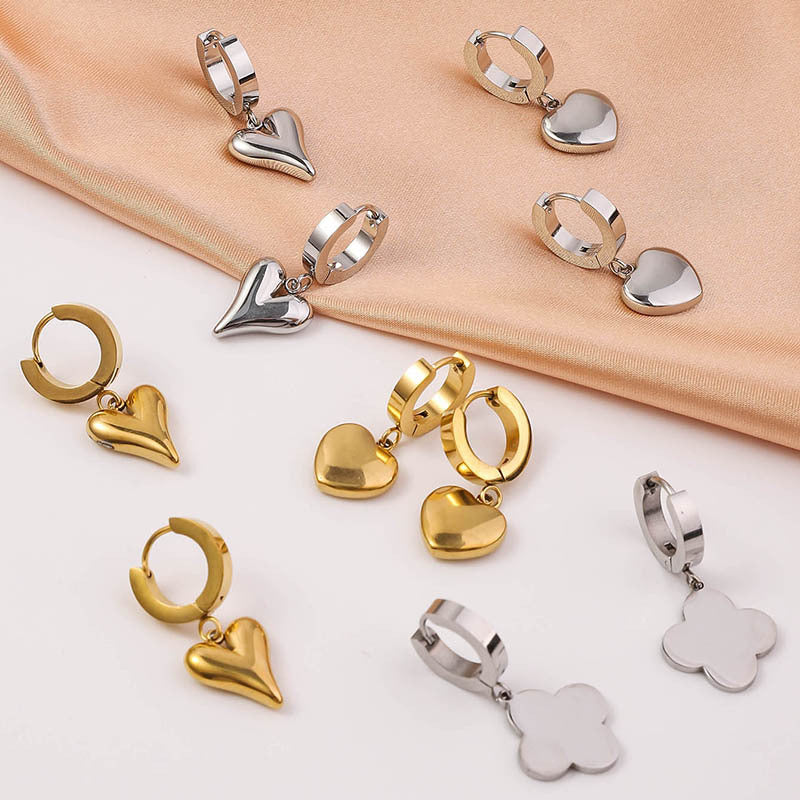 Wholesale Light Luxury Premium Stainless Steel Simple Love Heart Peach Heart Versatile Titanium Steel Earrings