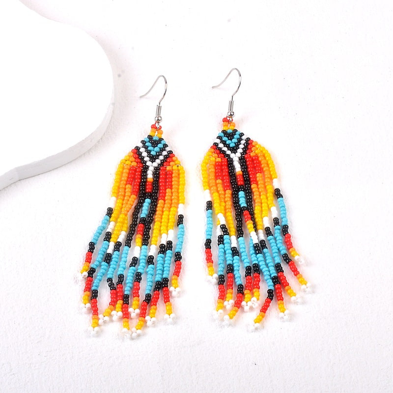 Wholesale Boho Rice Beads Long Tassel Earrings