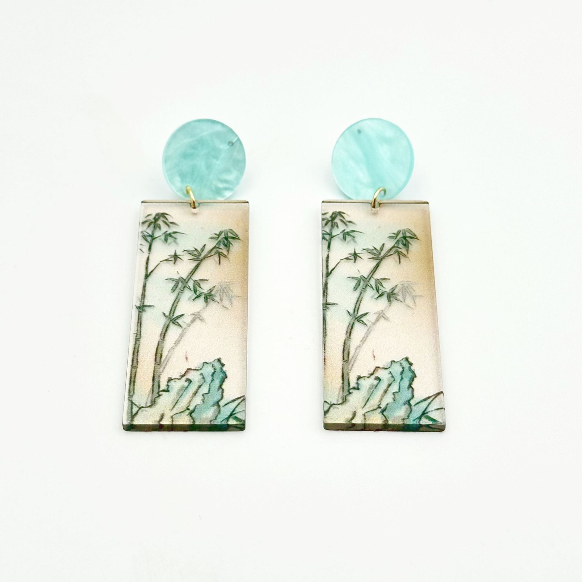 Wholesale Chinese Style Bamboo Flower Standing Print Acrylic Earrings