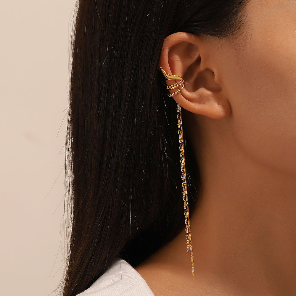 Wholesale Copper Electroplated Long Chain Tassel Ear Cuff Clip For Women No Piercing Stylish Everyday Jewelry Accessory