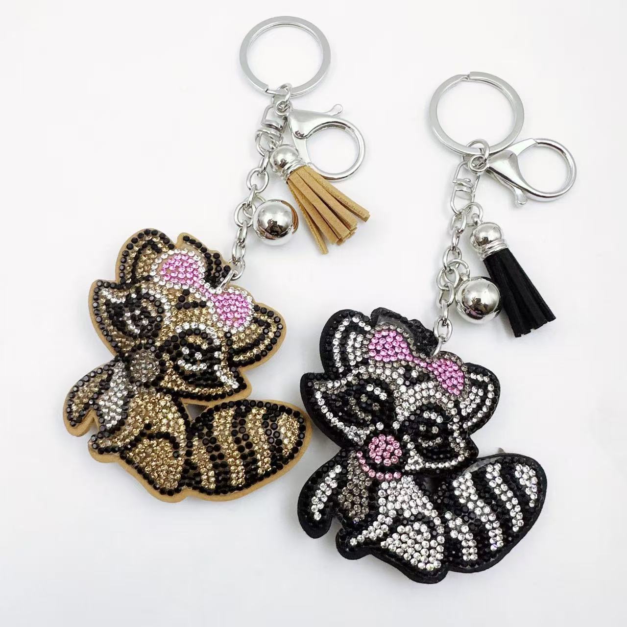 Wholesale Stylish Rhinestone Cartoon Fox Keychain Bag Charm Pink Fashion Accessory Gift