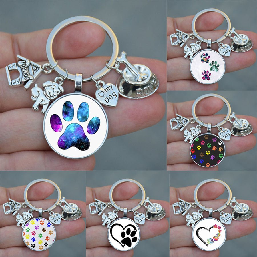 Wholesale 5pcs Dog Bowl Love My Dog Time Gemstone Keychain Pet Lover Key
