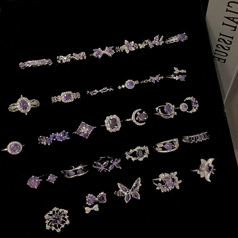 Wholesale Sweet Cool Geometric Purple Diamond Open Ring