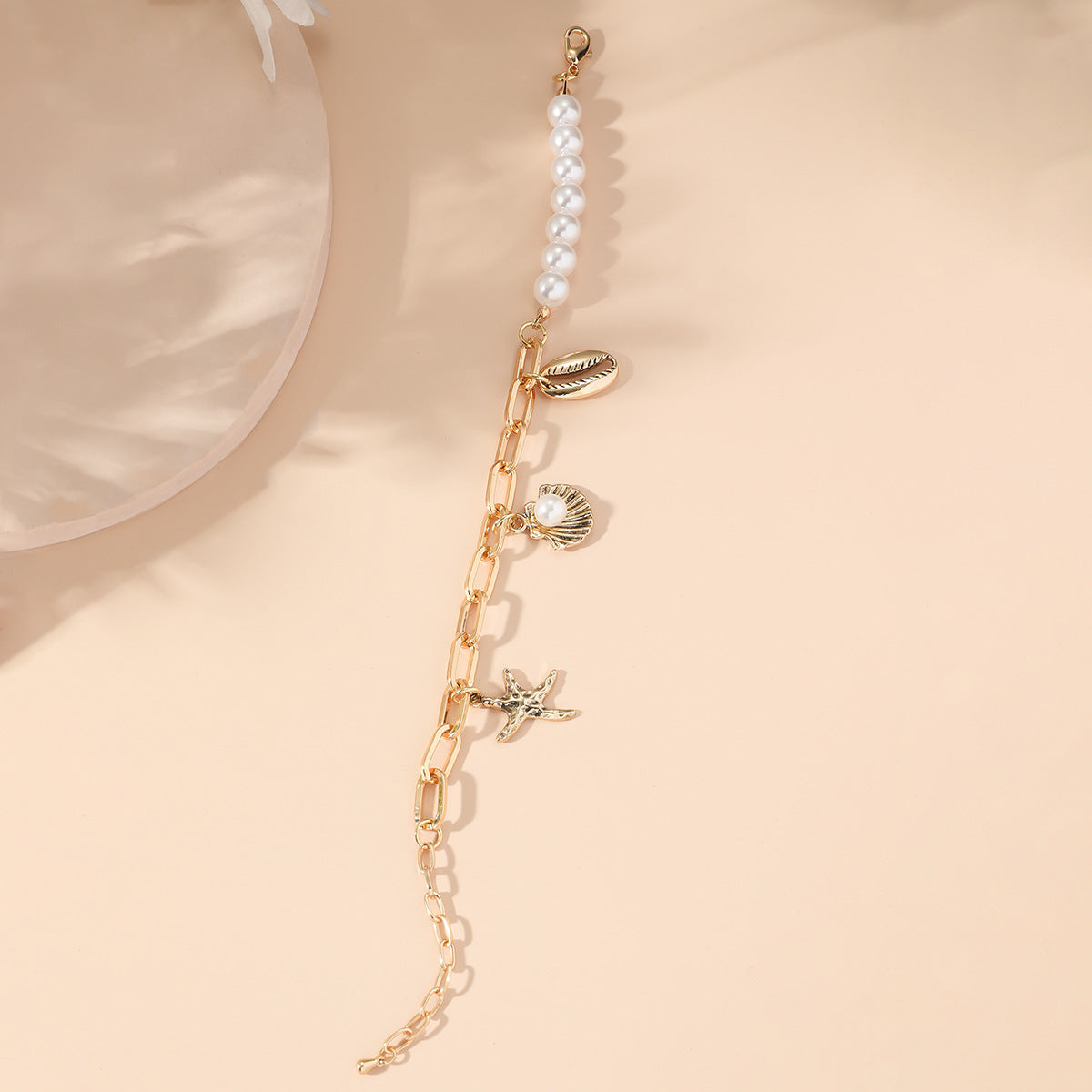 Wholesale Ocean Series Beach Starfish Shell Pendant Pearl Stitching Bracelet