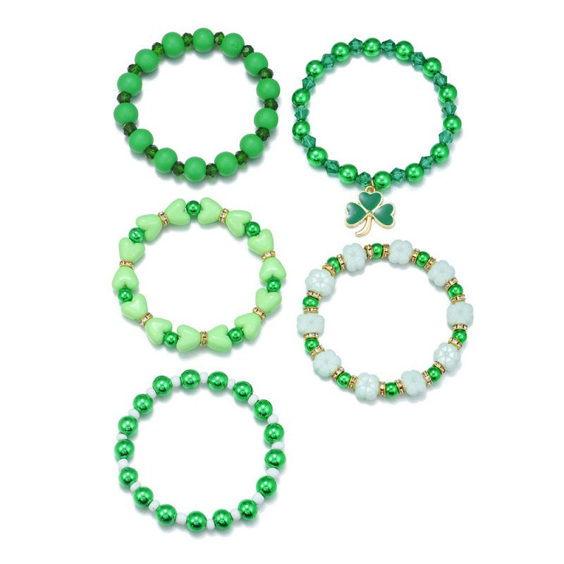Wholesale St. Patrick's Day Shamrock Resin Beaded Bracelet
