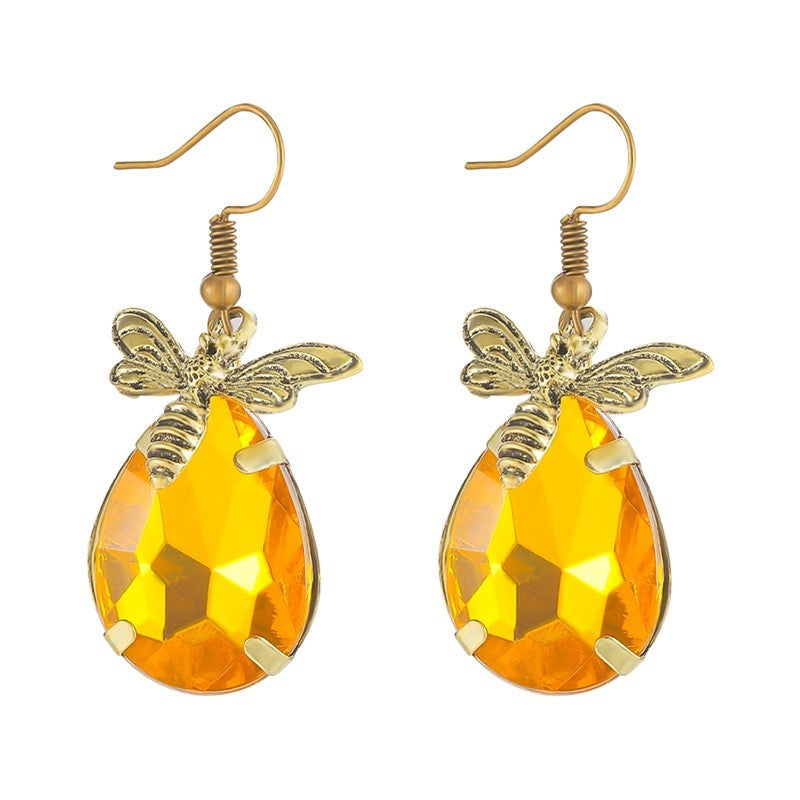 Wholesale retro small bee water drop earrings popular water drop Amber exaggerated earrings jewelry