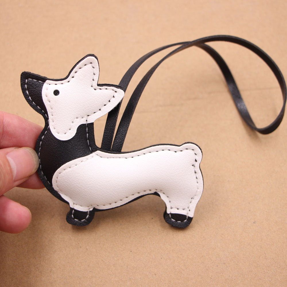 Wholesale Stylish PU Leather Corgi Dog Bag Charm Pendant Cute Japanese Korean Style Coffee Keychain Accessory Boutique Resale Gift