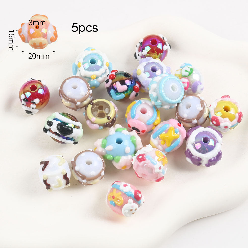 Wholesale 5pcs Cartoon Acrylic Cute Colorful Straight Hole Beads