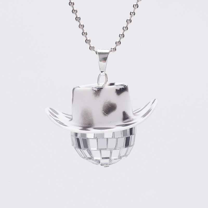 Wholesale Cowboy Hat Disco Mirror Ball Necklace