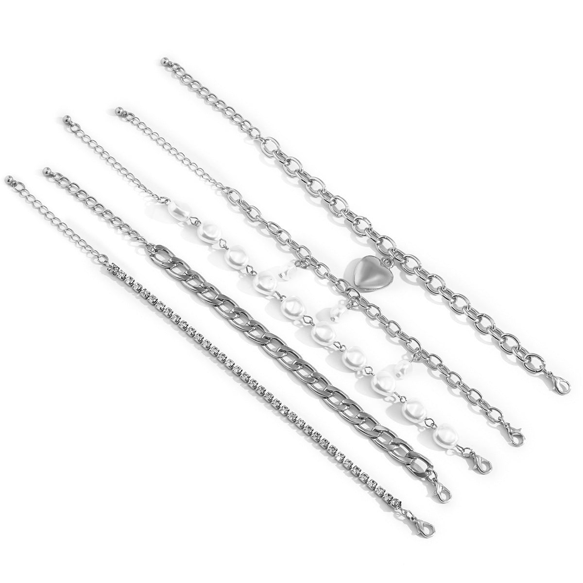 Conjunto de brazalete de cadena de corazón perla en forma de barroque al por mayor