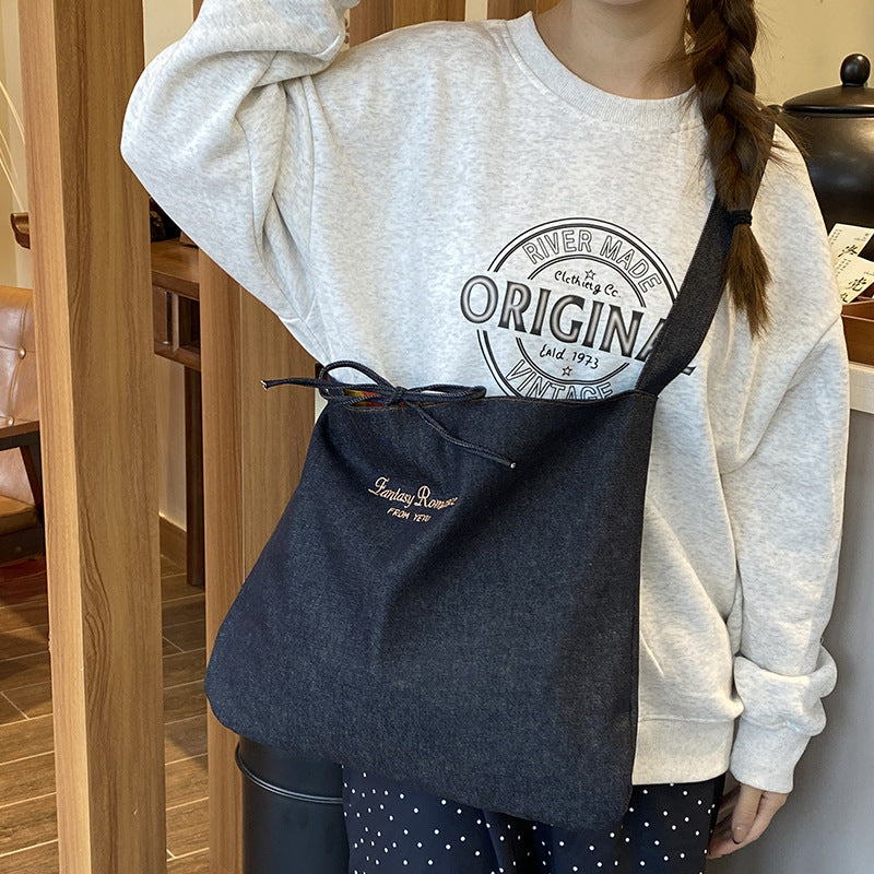 Wholesale Denim non-fading spring and summer ethnic style patchwork bag shoulder bag large capacity messenger bag double bag