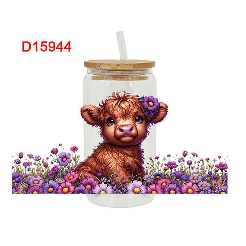 Wholesale Colorful flower cute cows 16oz Cup UV DTF Wraps