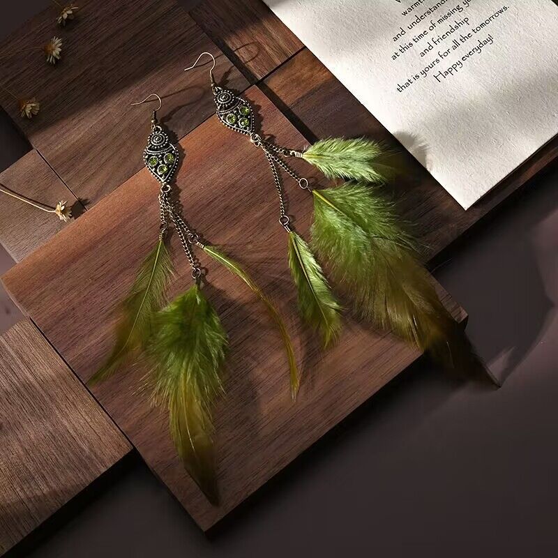 Wholesale Ethnic Style Chain Feather Earrings