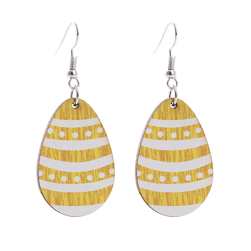 Wholesale Easter Bunny Flower Basket Printed Egg Chick Wooden Earrings