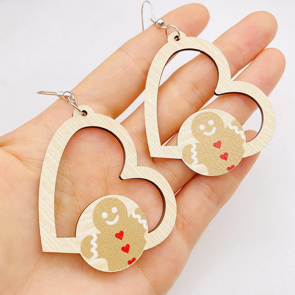 Wholesale Christmas Wooden Earrings Santa Claus Elk Gnome Heart Shape