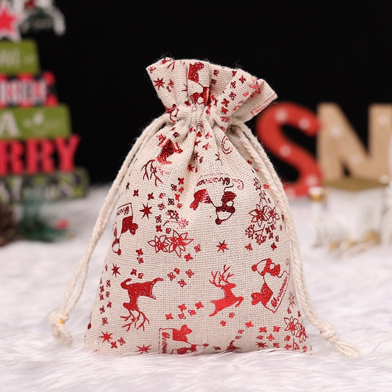 Wholesale Christmas Gilded Cotton and Linen Bundle Pockets, Gift Bags, Candy Drawstring Bags