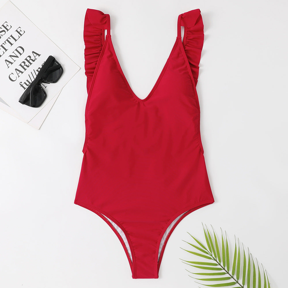 Wholesale Conservative One Piece Slimming Ruffle Swimwear