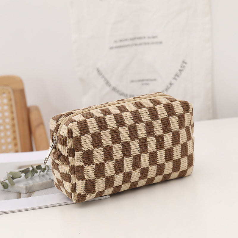 Wholesale Checkerboard Wool Cosmetic Bag