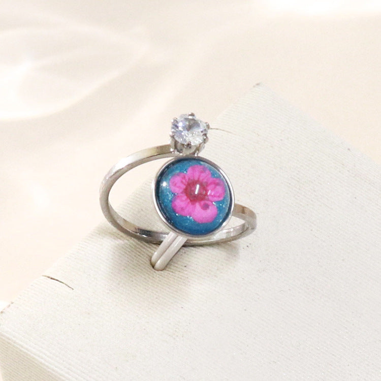 Wholesale 12pcs Zircon Everlasting Flower Stainless Steel Open Ring