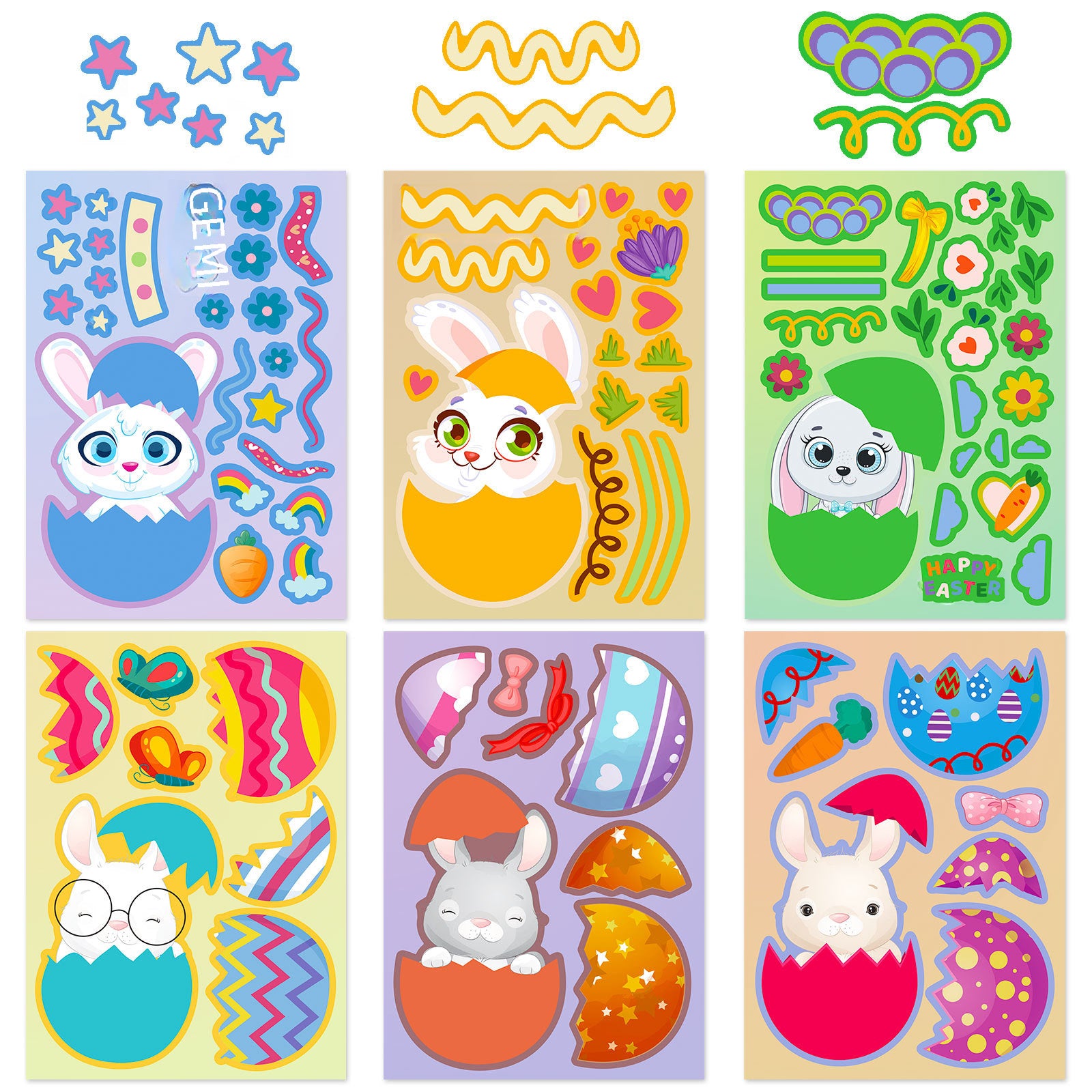 Wholesale 6pcs/pack Easter cartoon rabbit egg stickers egg rabbit children DIY puzzle