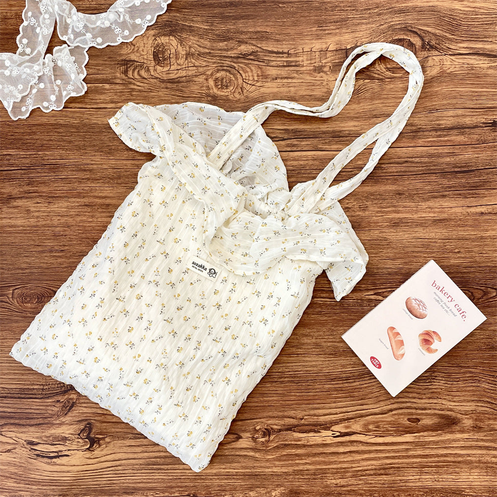 Wholesale Chiffon ruffle shoulder bag cute cherry canvas bag