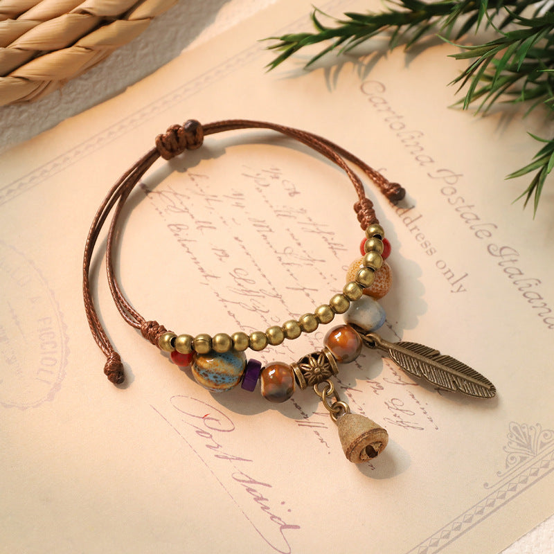 Wholesale Weaving ceramic plant acorn fruit bracelet