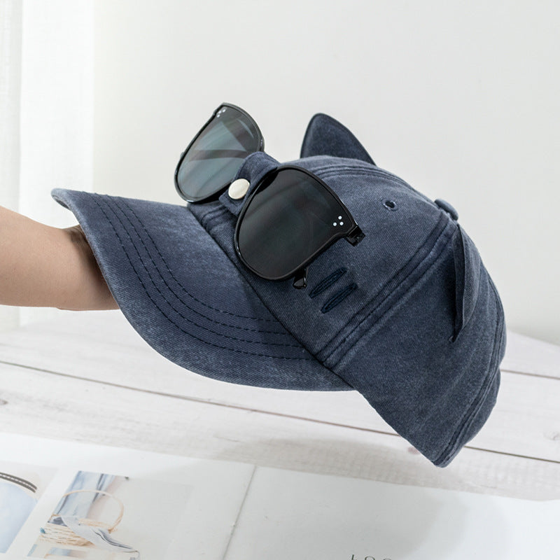 Wholesale Cute Cat Ears Aviator Sunglasses Baseball Hat