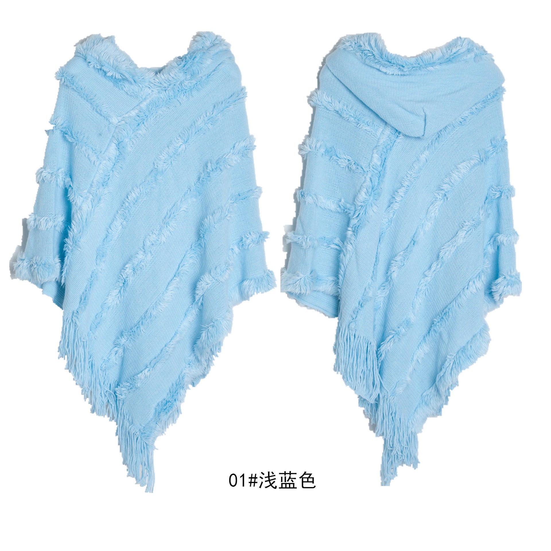 Wholesale Autumn and Winter Shawl Solid Color Hooded Knitted Pullover Cape Shawl