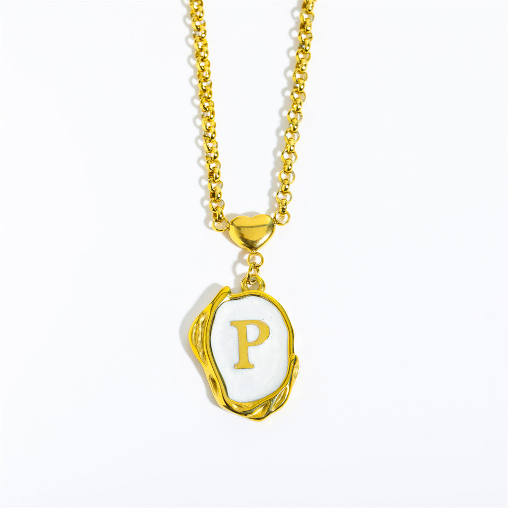 Wholesale 26 Letters Oil Dripping Three-dimensional 18K Gold Plated Stainless Steel Necklace