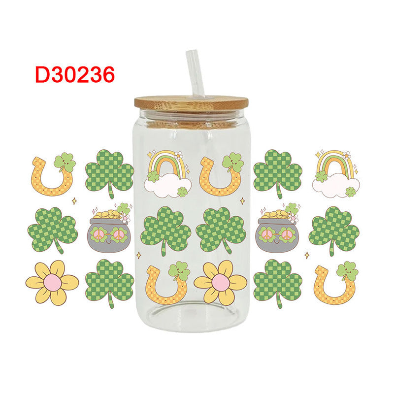 Wholesale Colorful Cartoon St. Patrick's Lucky Clover 16oz Cup UV DTF Film
