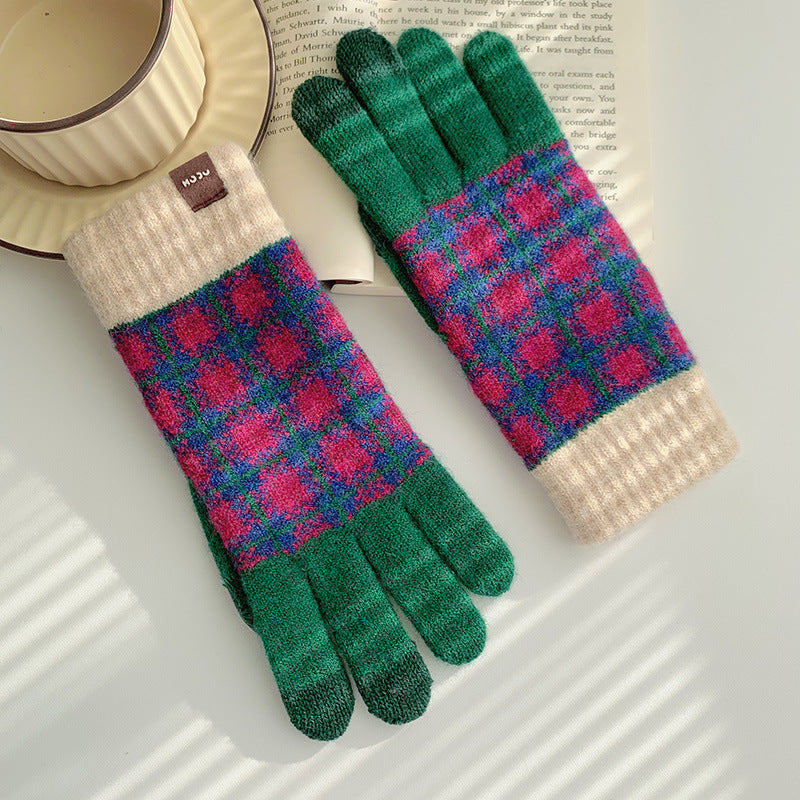 Wholesale Winter Cycling Velvet Cold-proof Thickened Checkerboard Wool Gloves