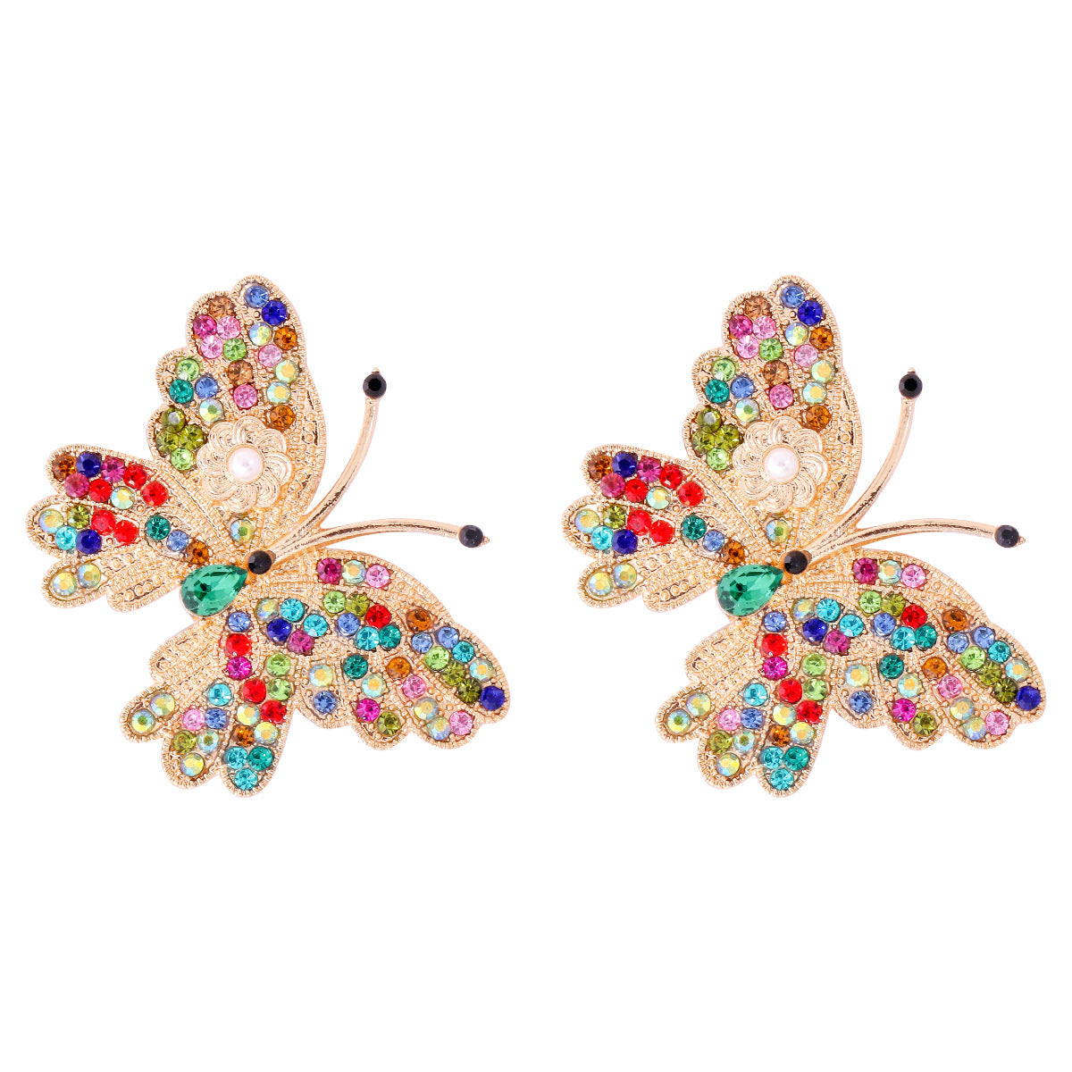 Wholesale Butterfly Colored Diamond Inlaid Alloy Earrings