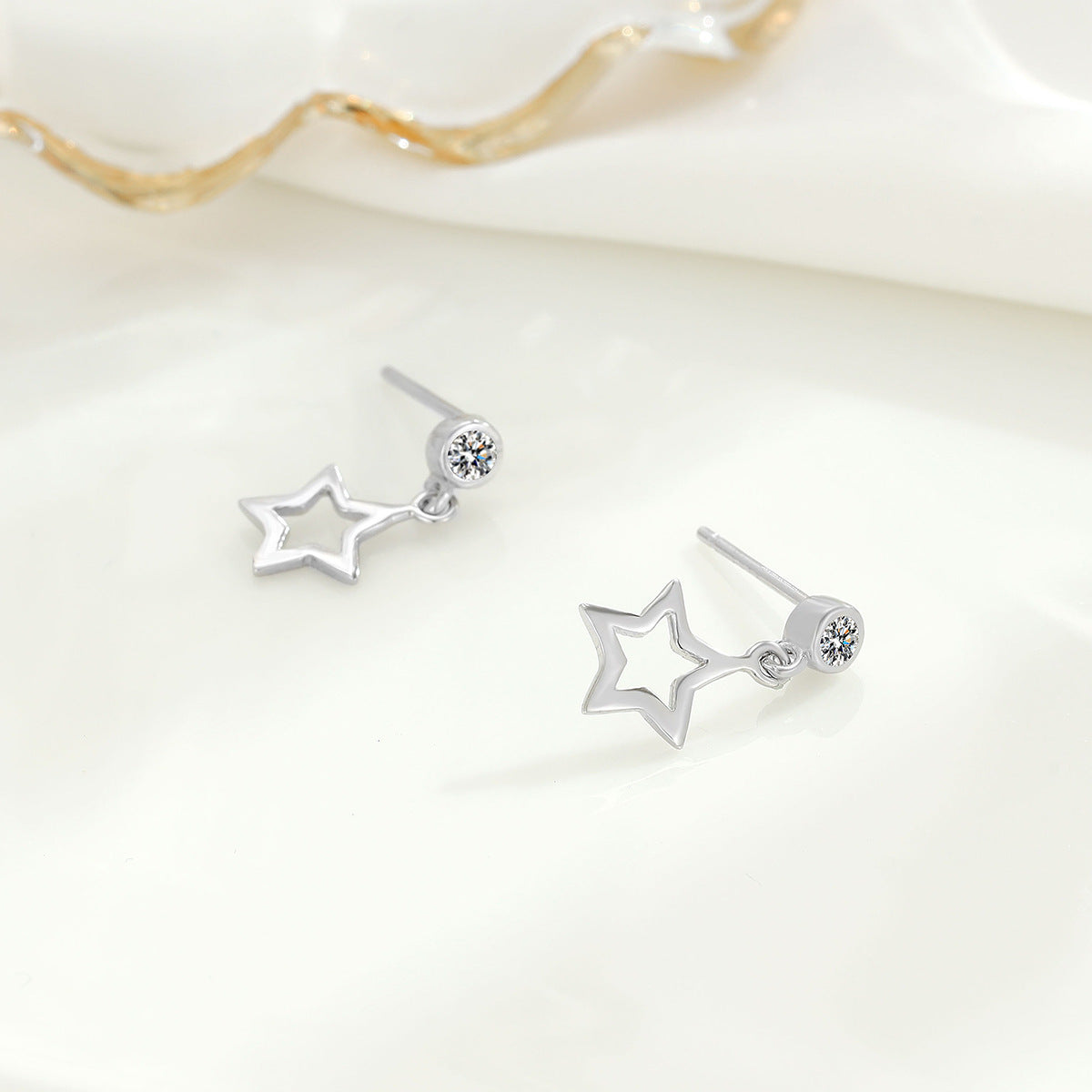 卸売 S925 ラウンド ダイヤモンド スタッズ スター スターリング シルバー イヤリング