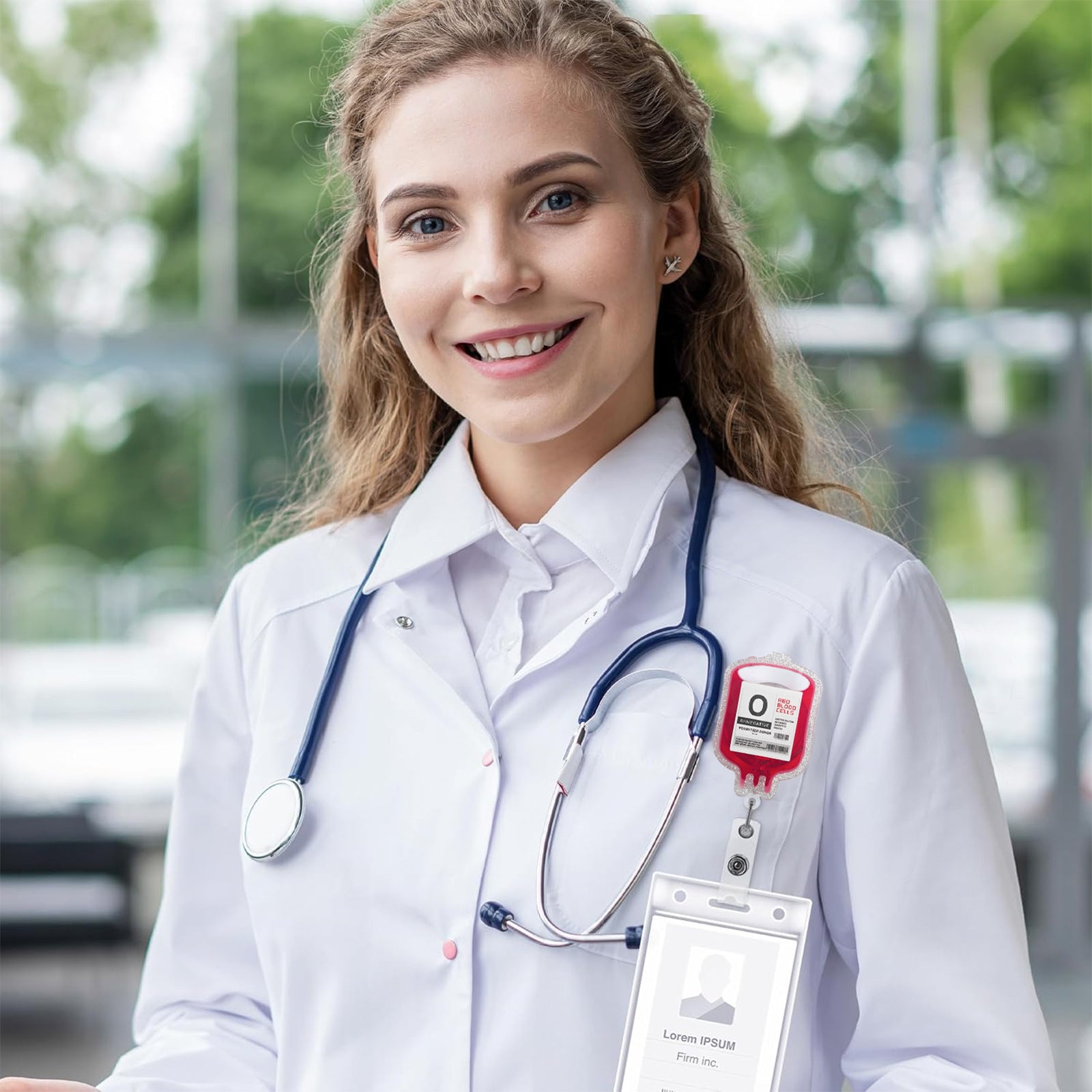 Wholesale Blood Bag Medical Acrylic Badge Retractable Reel