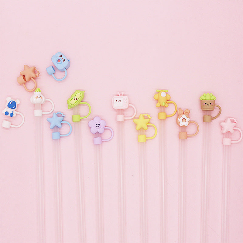 Wholesale 3pcs PVC 3D cartoon 8-10mm environmentally friendly straw cap