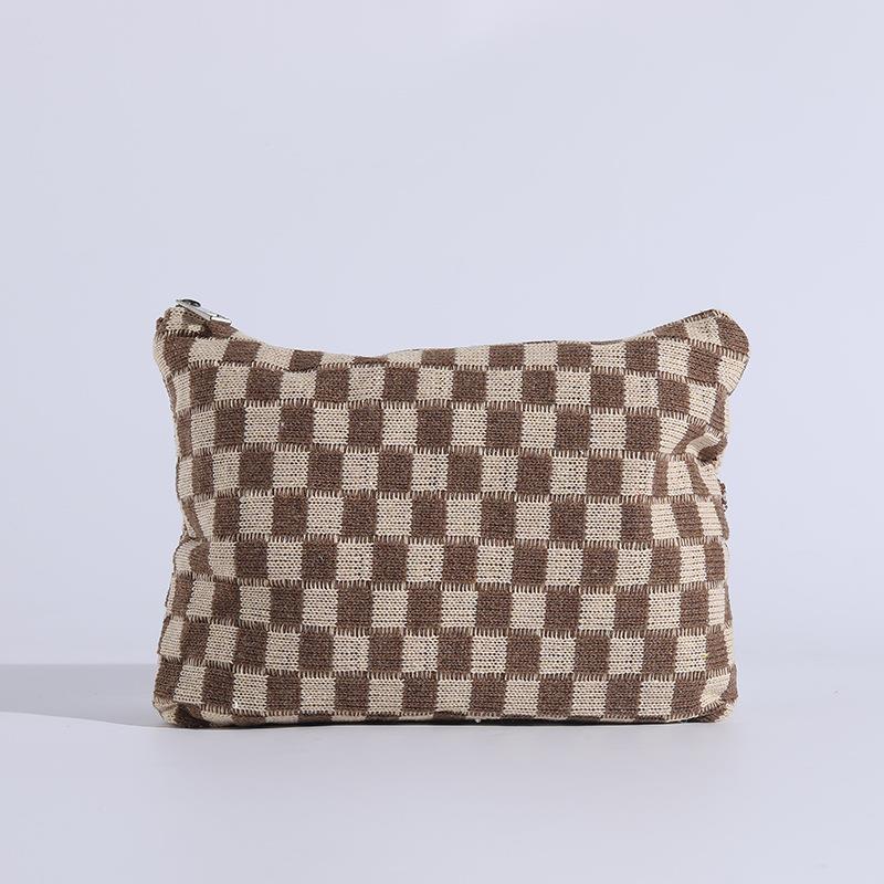 Wholesale Checkerboard Wool Cosmetic Bag