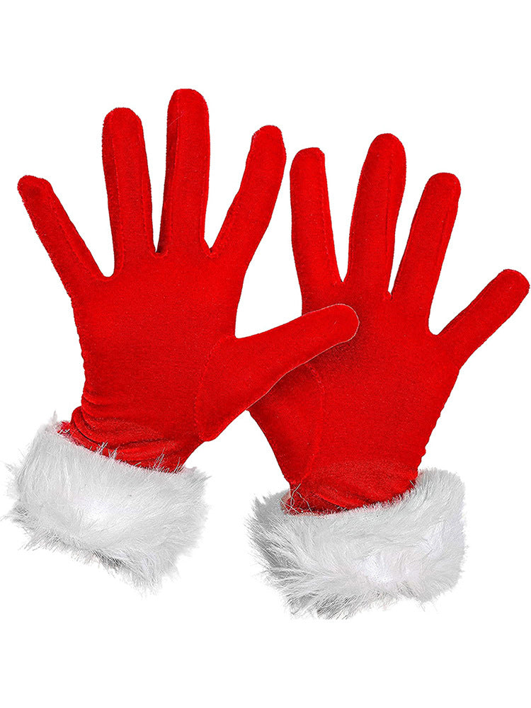 Wholesale 20PCS/PACK Christmas Short Style Golden Velvet with White Woolen Polyester Gloves