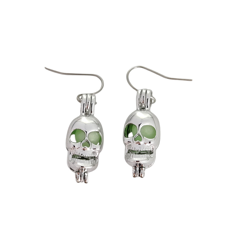 Wholesale Halloween smooth hollow skeleton luminous ghost head earrings
