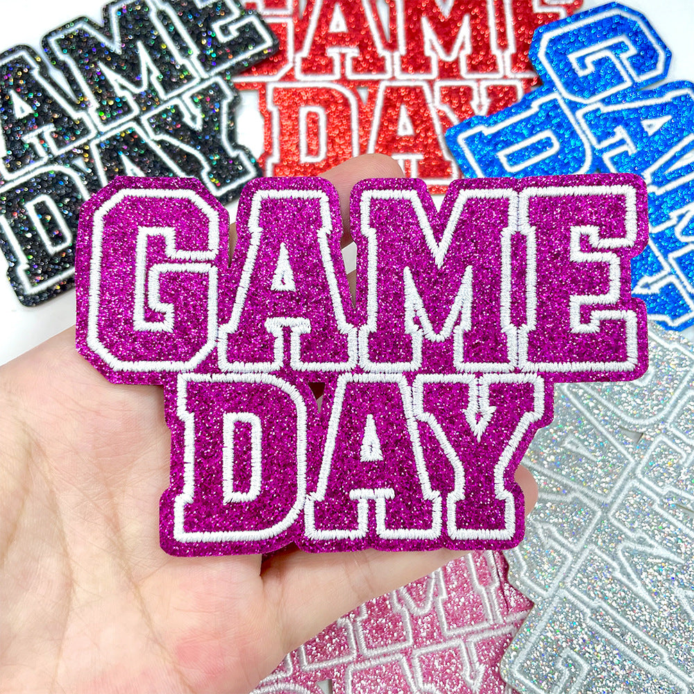 Wholesale Polyester Embroidered Patches Gameday Letter Design Iron On Applique For Shoes Hats