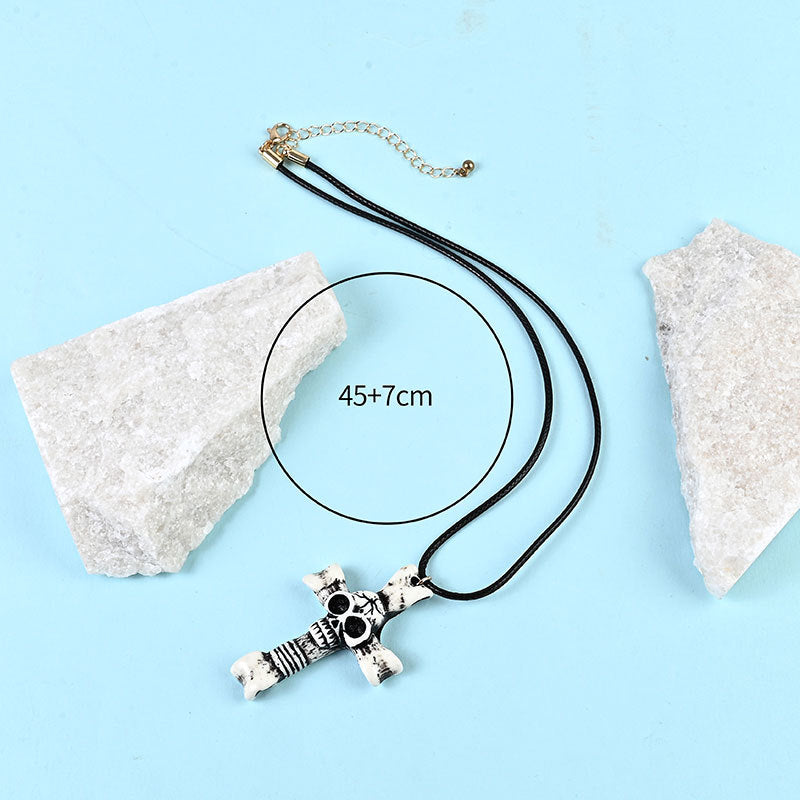 Wholesale Wooden Cross Halloween Skull Resin Necklace