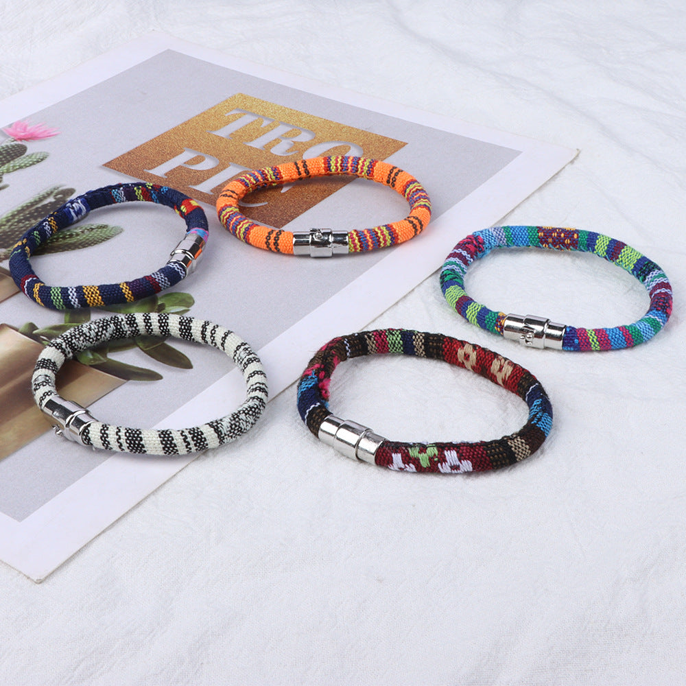 Wholesale Colorful Fabric Bohemia Magnetic Buckle Bracelet