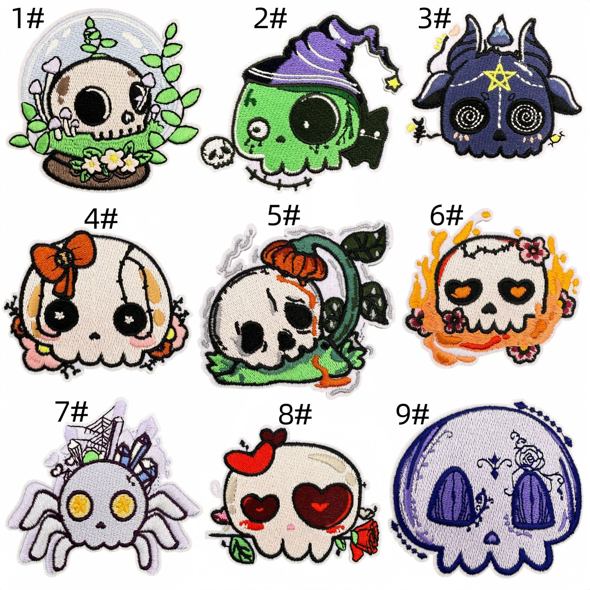 Wholesale Polyester Cartoon Skull Embroidered Patch Hot Melt Adhesive Backing DIY Clothing Bag Decorative Accessory Craft Supply