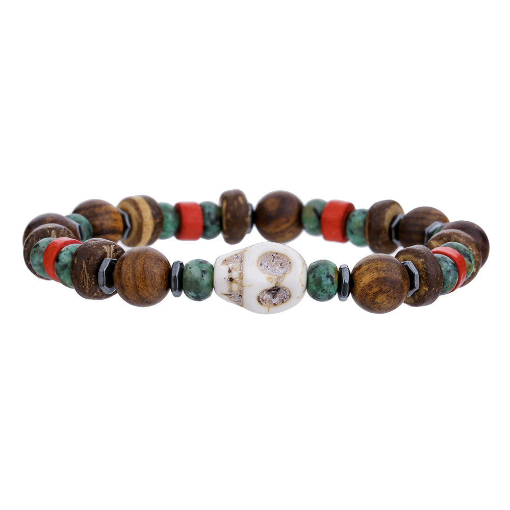 Wholesale Skull Retro Style Turquoise Wood Beads Coconut Shell Bracelet