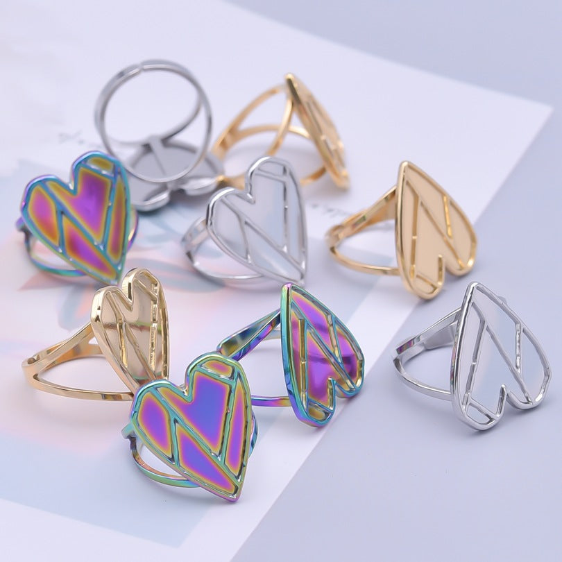 Wholesale Valentine's Day Geometric Pattern Heart-shaped Stainless Steel Rings