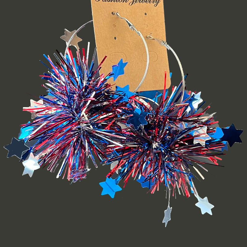 Wholesale American Independence Day Atmosphere Sparkling Big Ball Fireworks Earrings