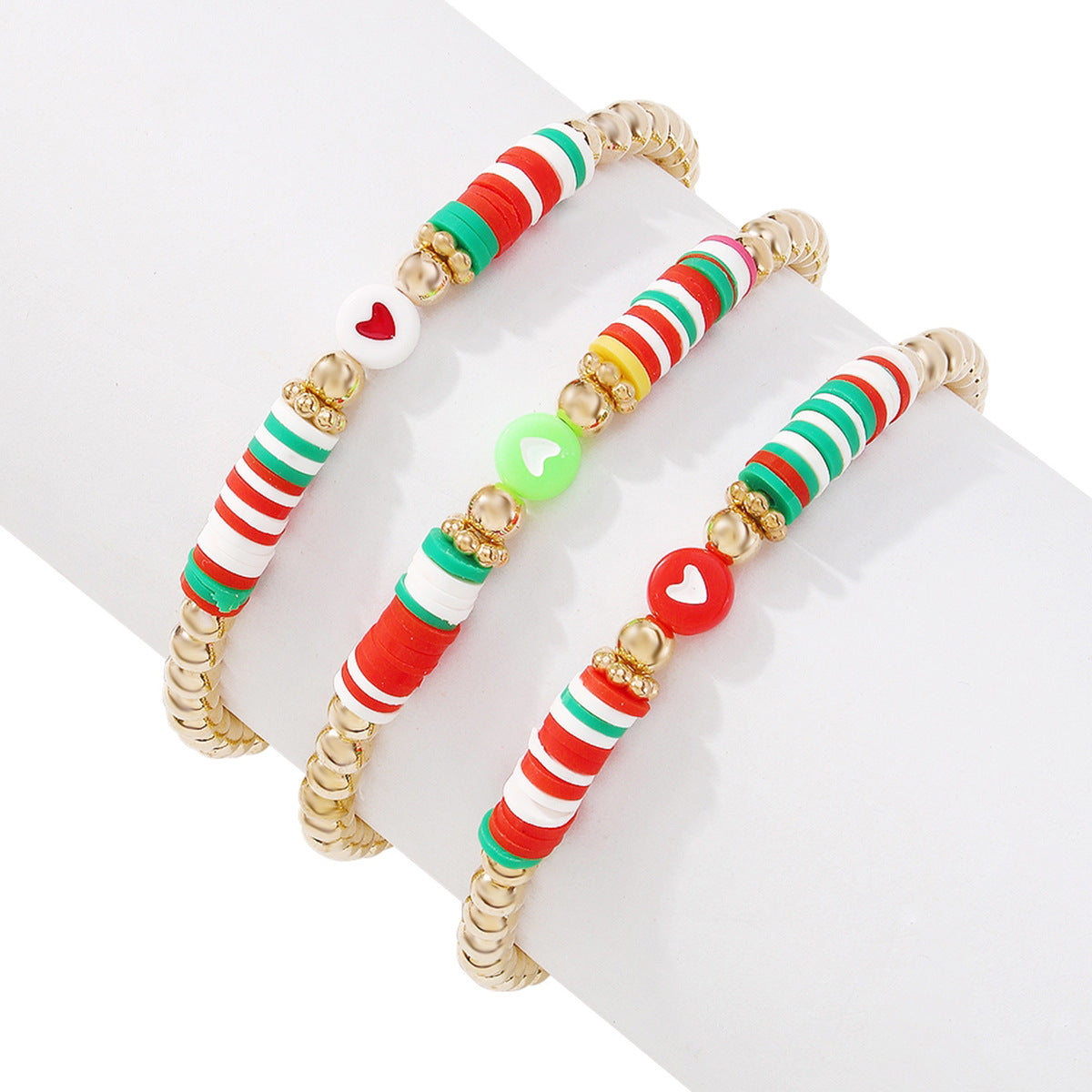 Wholesale Colorful Beads Stretch Soft Pottery Resin Heart Bracelet
