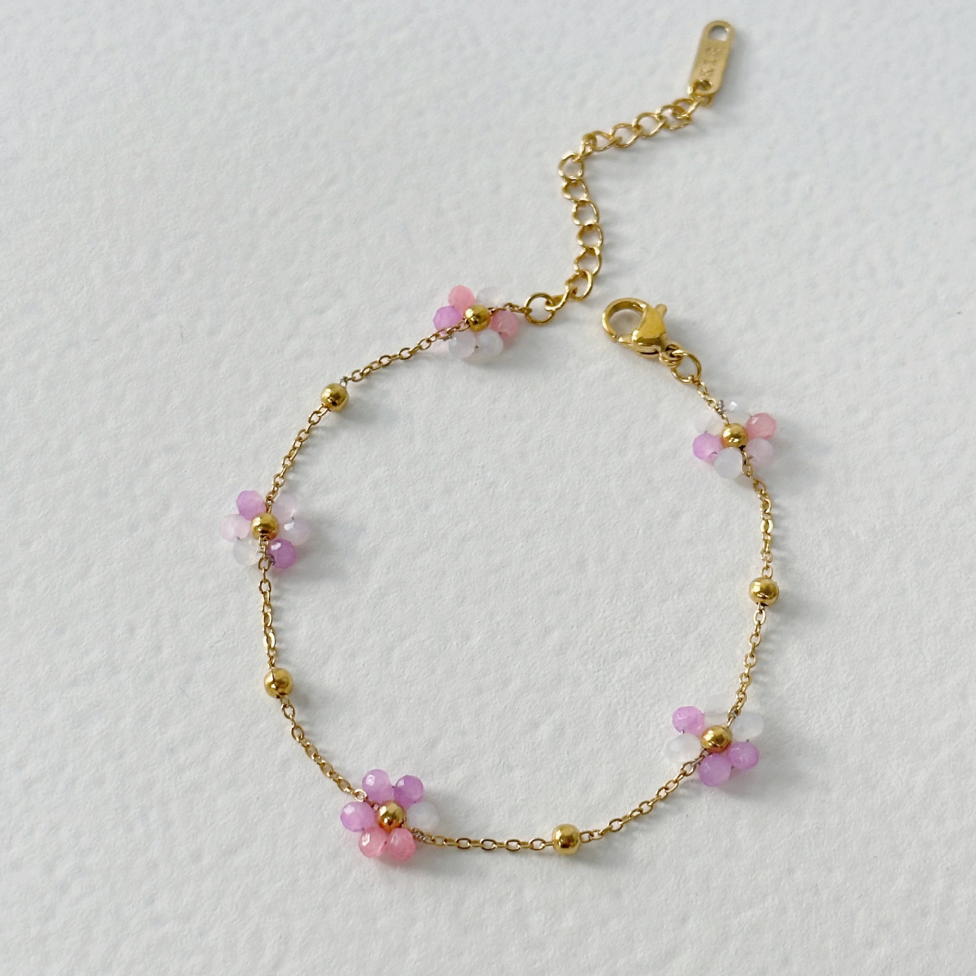 Wholesale Titanium Steel Colorful Pink Flower Necklace Waist Chain Anklet Set